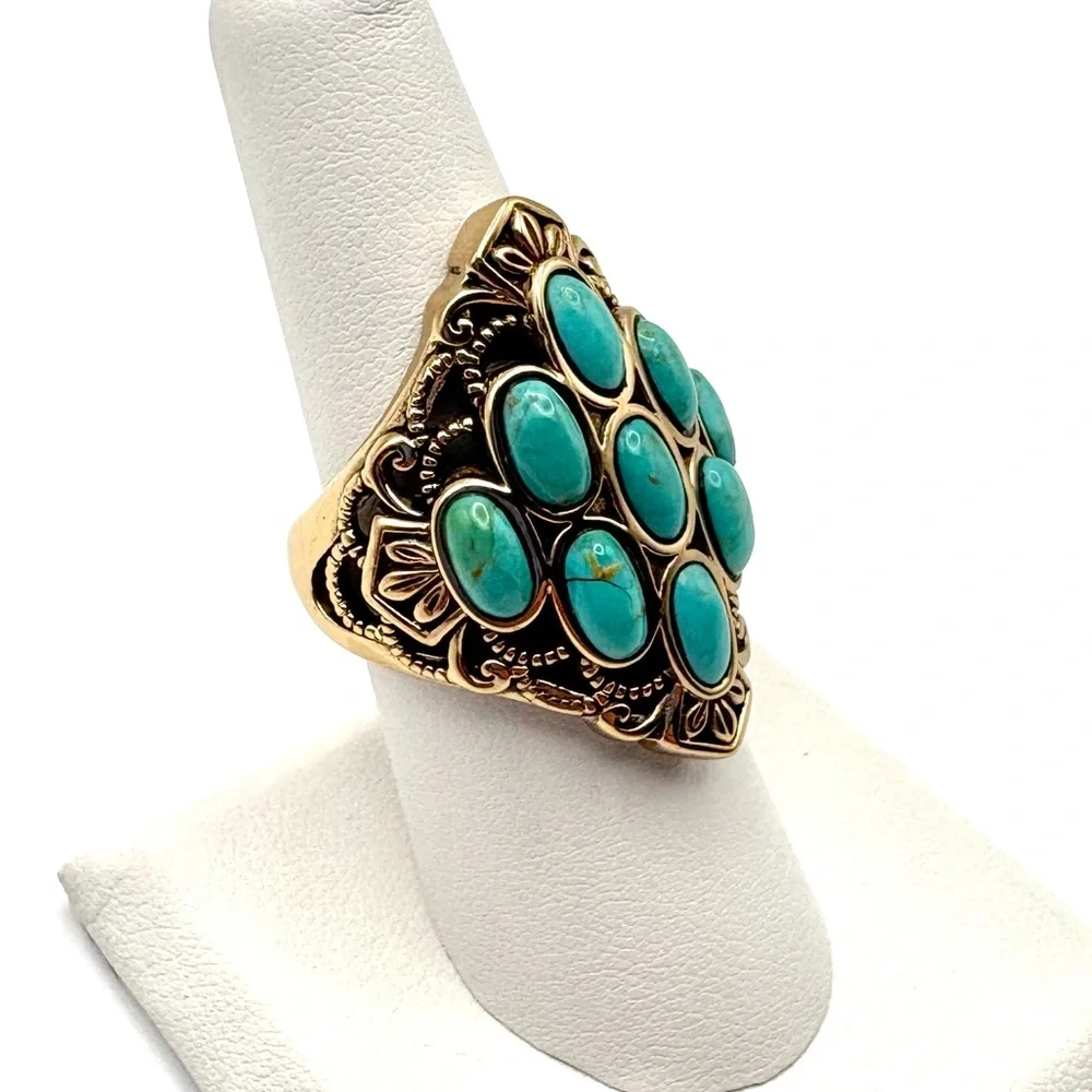 Studio Barse Turquoise Multi-Stone Oval Cluster Ring in Gold-Tone